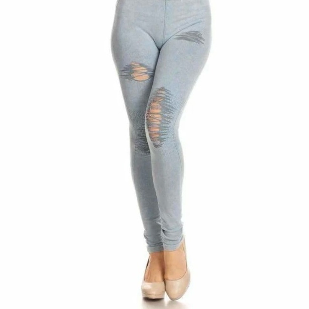 Nikibiki Distressed Vintage Acid Wash Grey Denim Biker Leggings Jeggings Pants